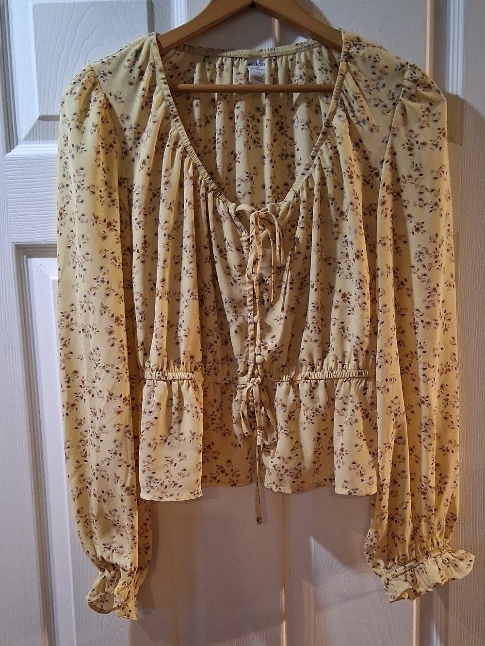Melrose and Market Yellow Floral Tie-Front Blouse